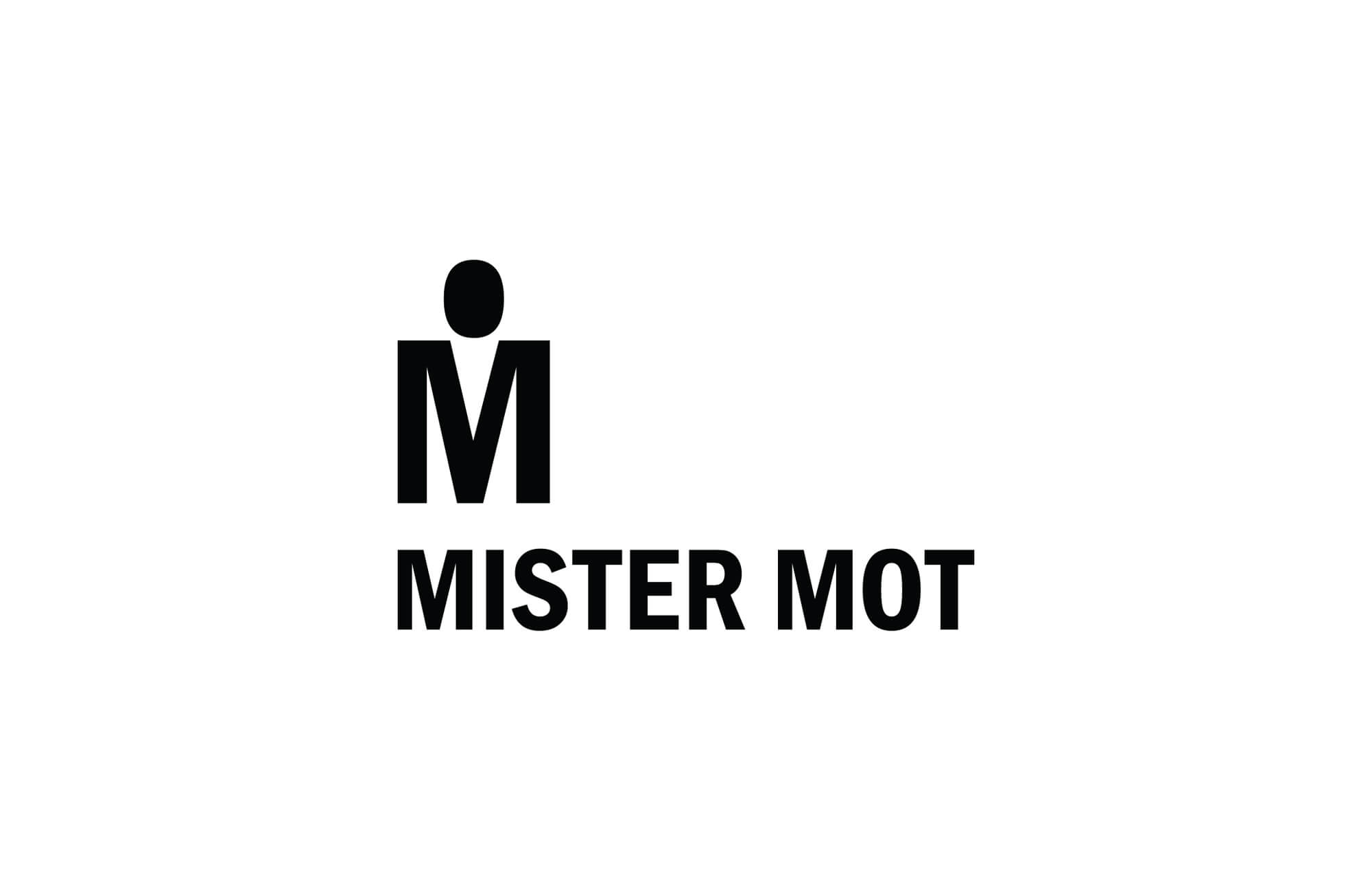 Mister Mot, a logo design based on the letter 'M', which symbolizes a men's suit and a human head, creating a sophisticated and professional logo design.
