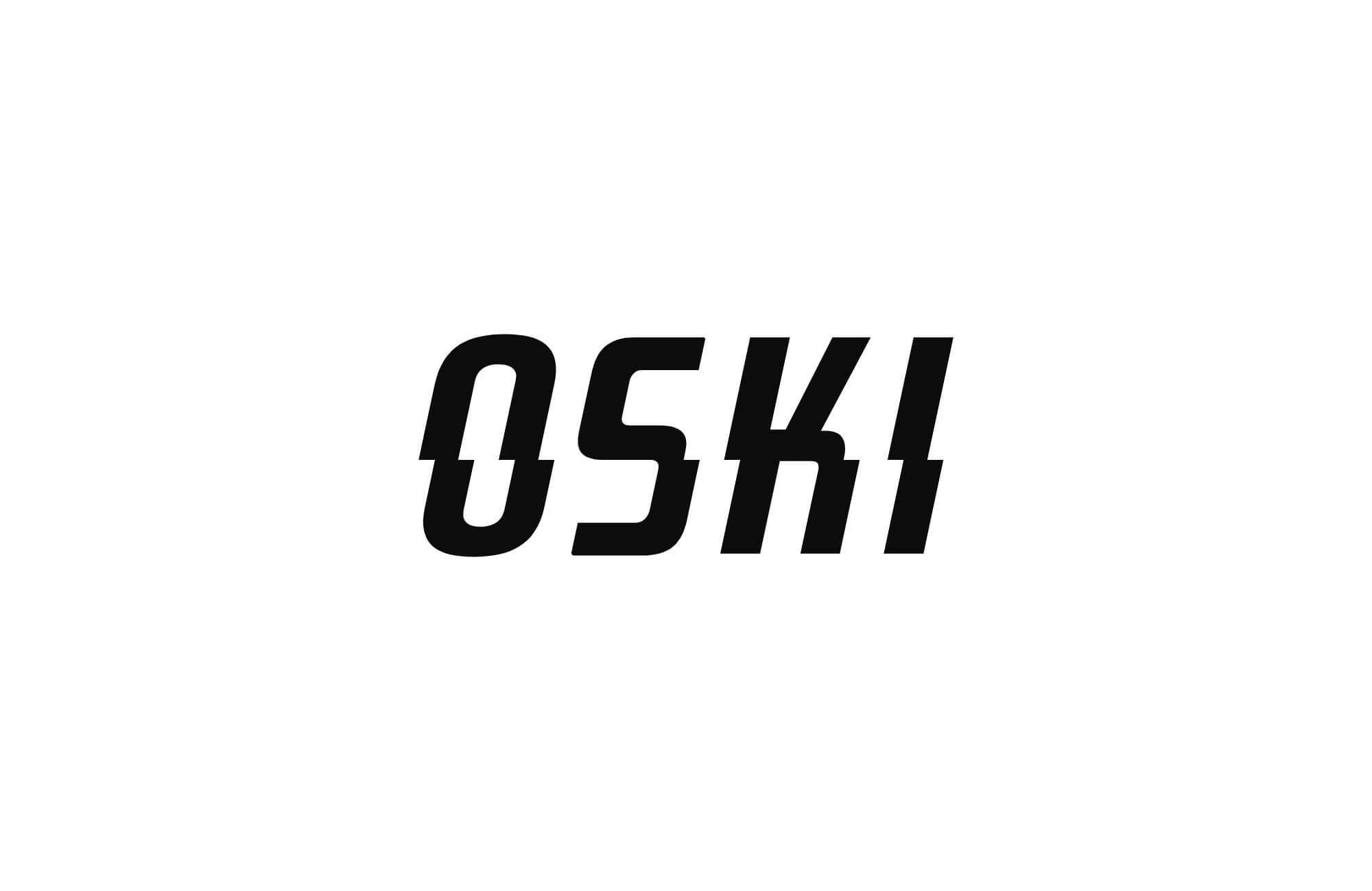 Oski, a logo design with an innovative division into two horizontal parts, symbolizing strength, dynamism, and energy, connecting the brand with technology and electrical power.