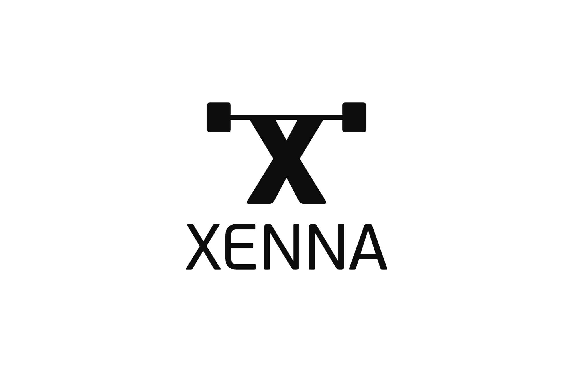 Xenna, a design with the initial letter 'X' symbolizing human legs and arms in the air, highlighting the strength, balance, and physical endurance of the brand.